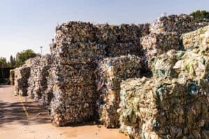 Large bales of manufacturing waste.